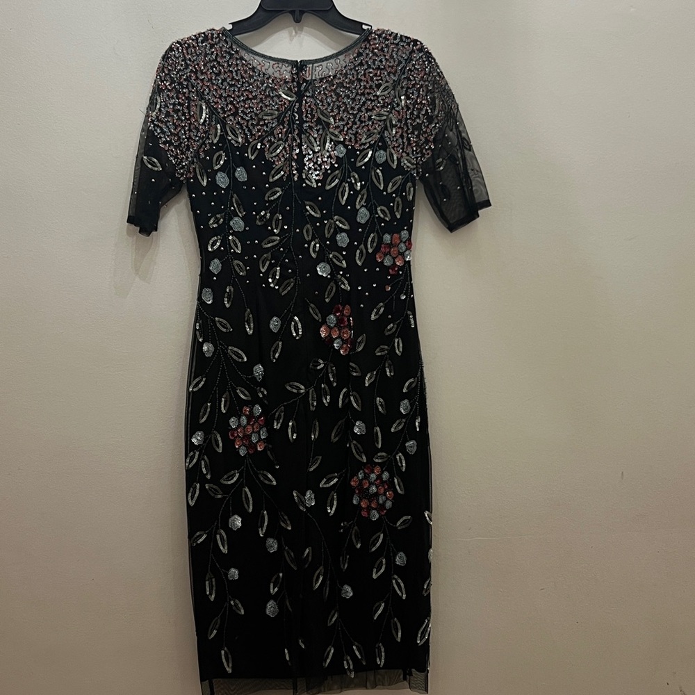 Adrianna Papell Black and Red Embellished short sleeves Midi Dress - Picture 8 of 9